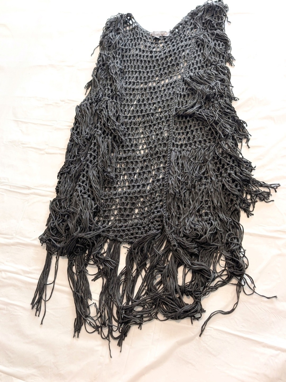 Umgee Womens XL Crochet Fringe Vest Grey Gray Boho Festival Western Chic Indie